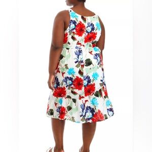 AGB Red and Blue Floral Midi Dress